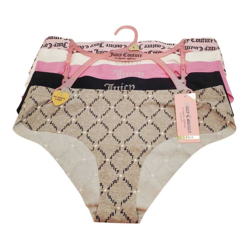 NEW Juicy Couture SZ L 5 Pack Bikini No Panty Lines Panties Underwear Pink Black - Picture 1 of 7